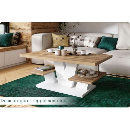 Table Basse Vita Avec Des Étagères En Blanc Et Bois 110 Cm X 60 Cm Style Loft