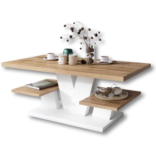 Table Basse Vita Avec Des Étagères En Blanc Et Bois 110 Cm X 60 Cm Style Loft