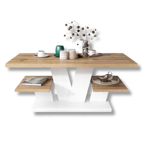 Table Basse Vita Avec Des Étagères En Blanc Et Bois 110 Cm X 60 Cm Style Loft