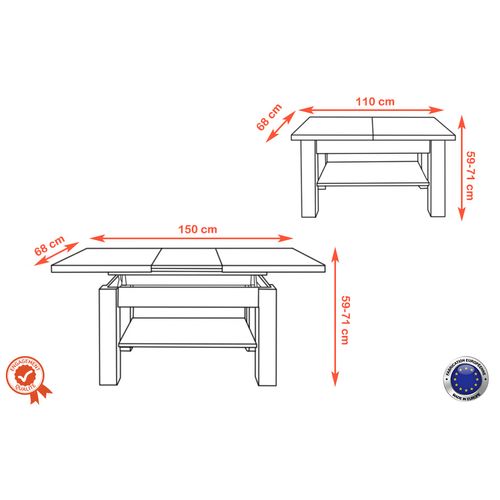 Table Basse Sierra Relevable Et Extensible De 100 Cm à 150 Cm En Blanc Beton