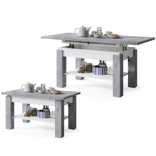 Table Basse Sierra Relevable Et Extensible De 100 Cm à 150 Cm En Blanc Beton