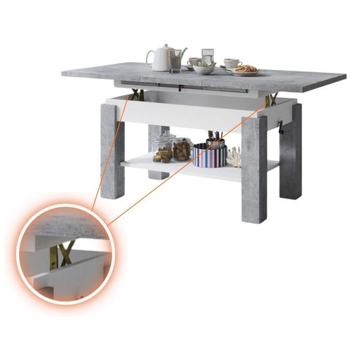 Table Basse Sierra Relevable Et Extensible De 100 Cm à 150 Cm En Blanc Beton