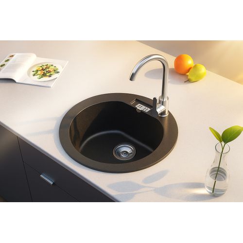 Evier Rond Nalibou Noir En Granit Premium - 1 Bac Sans Égouttoir Et Vidage Inclus