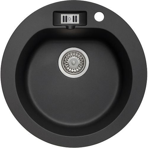 Evier Rond Nalibou Noir En Granit Premium - 1 Bac Sans Égouttoir Et Vidage Inclus