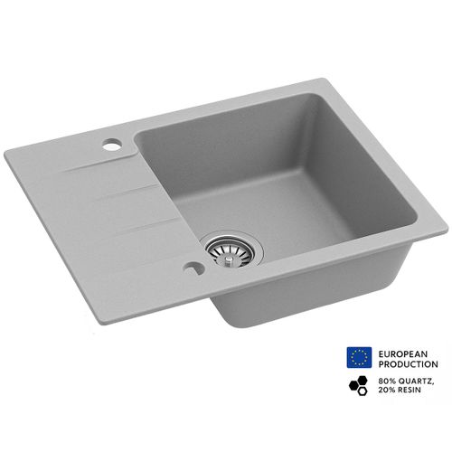 Evier Rectangulaire Rive Gris En Granit Premium - 1 Bac Avec Égouttoir Et Vidage Inclus