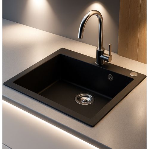 Evier Rectangulaire Noito Noir En Granit Premium - 1 Bac Sans Égouttoir Et Vidage Inclus