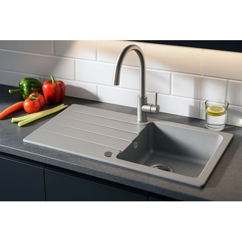 Evier Rectangulaire Laboune Gris En Granit Premium - 1 Bac Avec Égouttoir Et Vidage Inclus