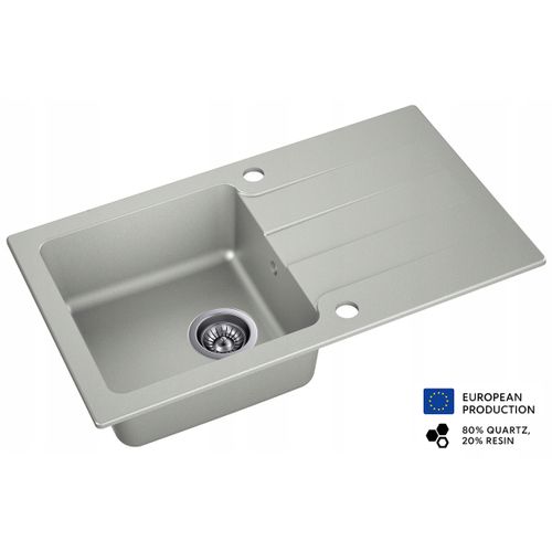 Evier Rectangulaire Laboune Gris En Granit Premium - 1 Bac Avec Égouttoir Et Vidage Inclus