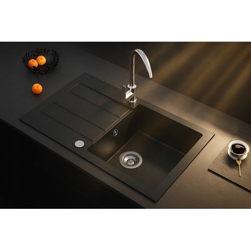 Evier Rectangulaire Coste Noir En Granit Premium - 1 Bac Avec Égouttoir Et Vidage Inclus