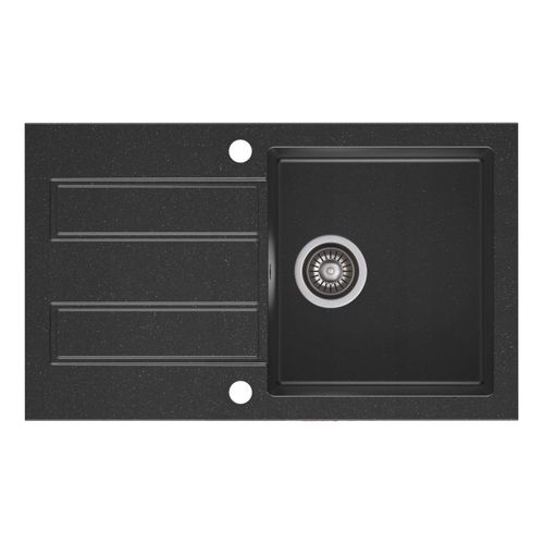 Evier Rectangulaire Coste Noir En Granit Premium - 1 Bac Avec Égouttoir Et Vidage Inclus