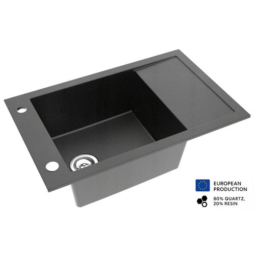 Grand Évier Acart Noir En Granit Premium - 1 Bac Avec Égouttoir Et Vidage Inclus