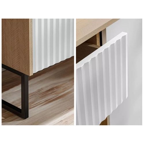 Grand Buffet Scandinave Noe 197 Cm - Sans Poignées - Bois Et Pieds Noir Metal