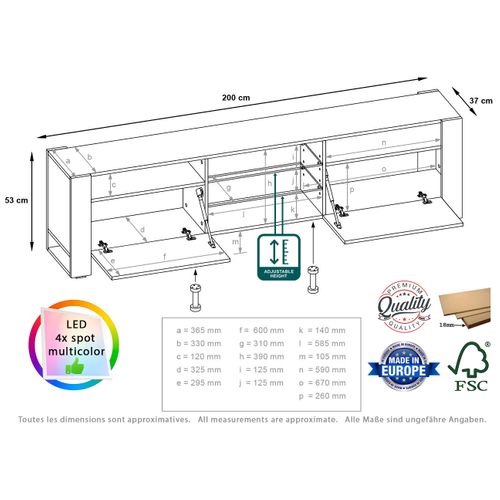 Meuble TV Lovy Cachemire Beige Gris 200 Cm LED Rgb - Style Glamour Industriel