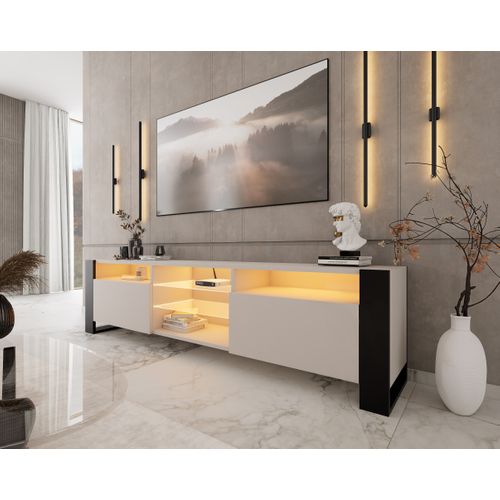 Meuble TV Lovy Cachemire Beige Gris 200 Cm LED Rgb - Style Glamour Industriel