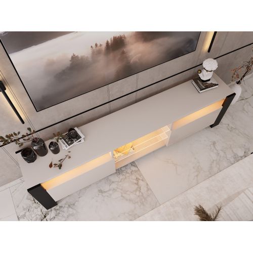 Meuble TV Lovy Cachemire Beige Gris 200 Cm LED Rgb - Style Glamour Industriel