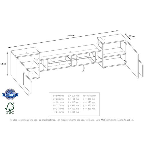 Meuble TV Pablo 230 Cm Bois Chêne Et Noir Mat Avec LED Rgb