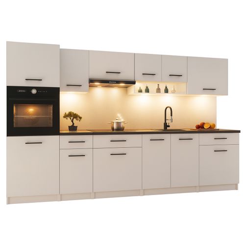 Cuisine Complète Viki Blanc Mat 300 Cm Avec Colonne Four 9 Éléments 18 Mm