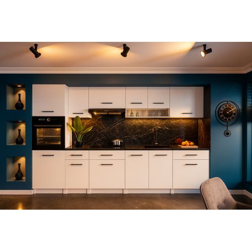 Cuisine Complète Viki Blanc Mat 300 Cm Avec Colonne Four 9 Éléments 18 Mm