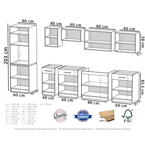 Cuisine Complète Viki Bois Chêne 300 Cm Avec Colonne Four 9 Éléments 18 Mm
