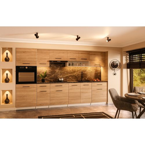 Cuisine Complète Viki Bois Chêne 300 Cm Avec Colonne Four 9 Éléments 18 Mm
