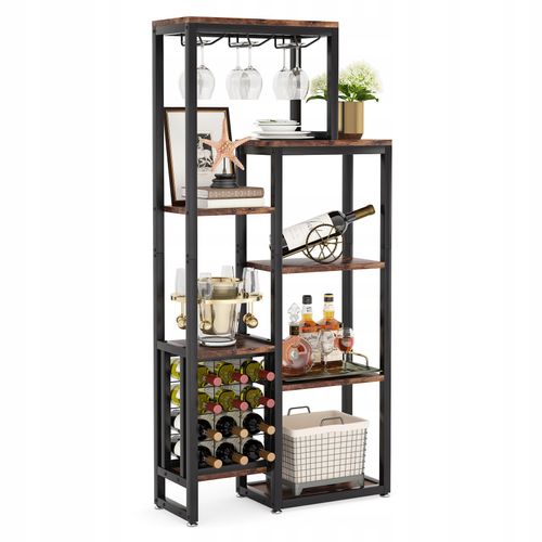 Étagère à Vin Autonome à 5 Étages Avec Support En Verre Et Rangement De Vin (marron)