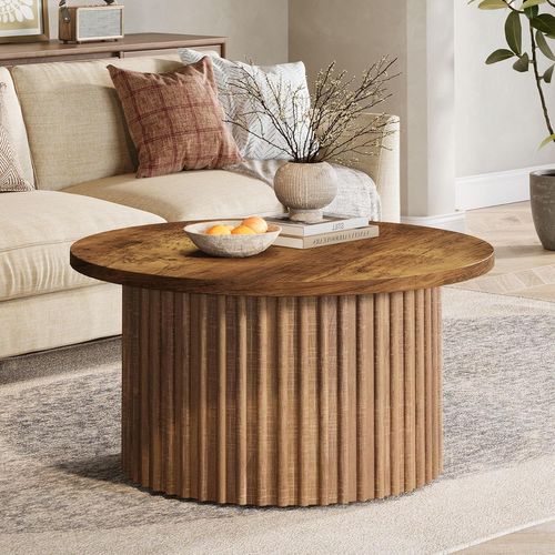 80 Cm Table Basse Ronde, Table Basse De Ferme Avec Socle En Métal
