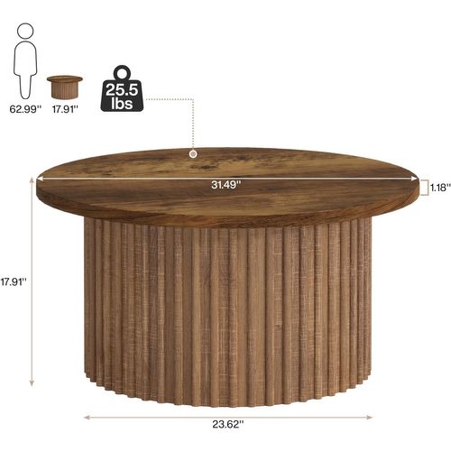 80 Cm Table Basse Ronde, Table Basse De Ferme Avec Socle En Métal