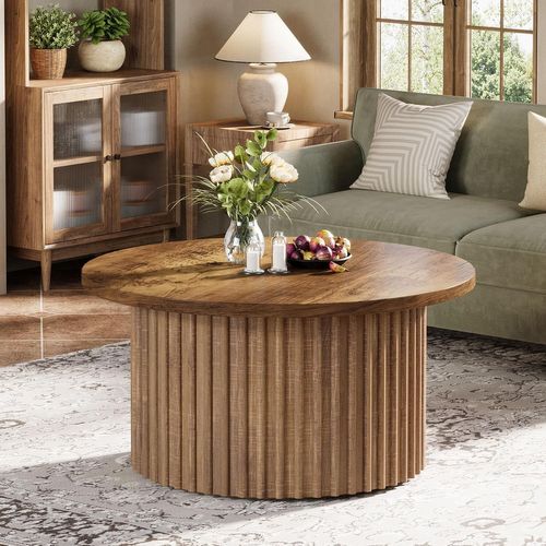80 Cm Table Basse Ronde, Table Basse De Ferme Avec Socle En Métal