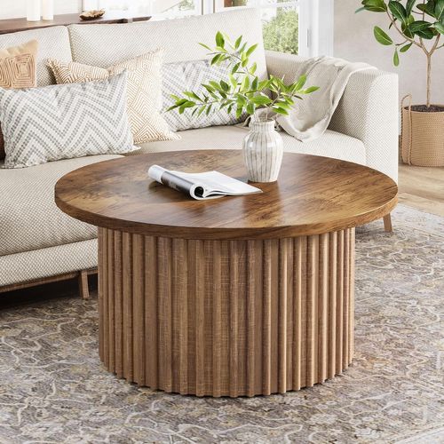 80 Cm Table Basse Ronde, Table Basse De Ferme Avec Socle En Métal