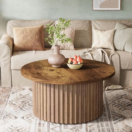 80 Cm Table Basse Ronde, Table Basse De Ferme Avec Socle En Métal
