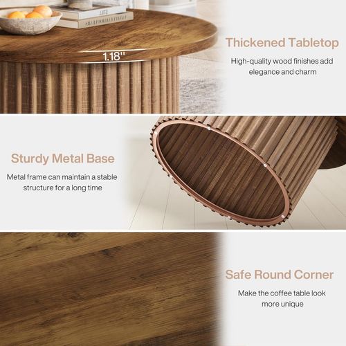 80 Cm Table Basse Ronde, Table Basse De Ferme Avec Socle En Métal
