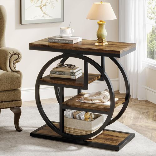 Table D'appoint Étroite à 4 Niveaux Avec Étagères De Rangement, Table De Chevet Industrielle