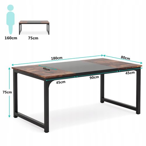 Bureau Pour Ordinateur Portable, Poste De Travail Pour Bureau, 180 X 80 X 75 Cm