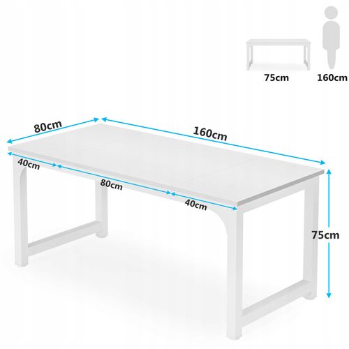 Grand Bureau D'ordinateur Moderne - 160 X 80 Cm - Cadre En Métal Blanc