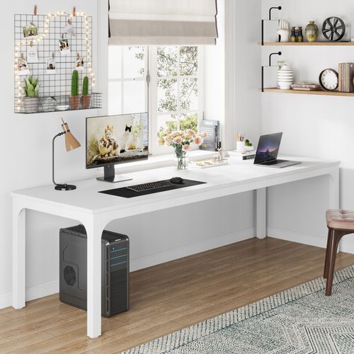 Bureau D'ordinateur, 200 X 70 X 75 Cm, Bureau Double D'ordinateur Bureau, Blanc