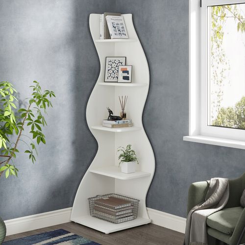 Étagère D'angle Moderne à 5 Niveaux, Petite Bibliothèque D'angle Élégante Pour La Salon