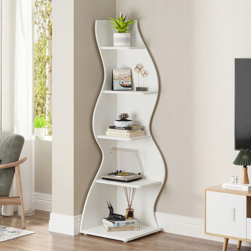 Étagère D'angle Moderne à 5 Niveaux, Petite Bibliothèque D'angle Élégante Pour La Salon