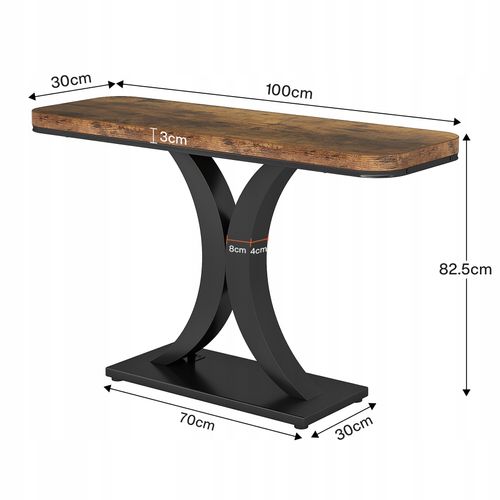 Table Console Industrielle, Table De Hall D'entrée Étroite De 100cm Avec Base Géométrique
