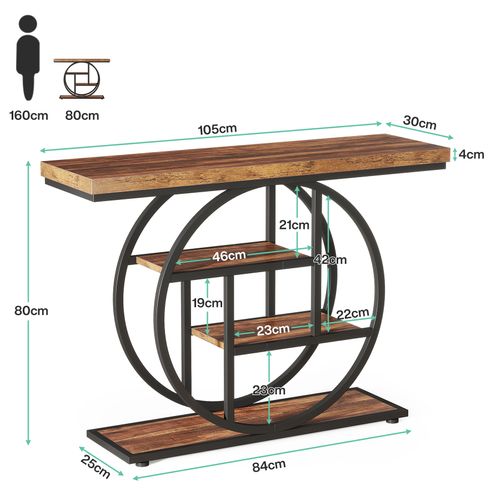 Table Console Industrielle à 4 Niveaux Avec Base Circulaire, Pour Salon, Couloir, Foyer