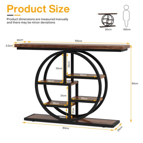 Table Console Industrielle à 6 Niveaux Avec Base Circulaire Pour Salon, Couloir, Foyer