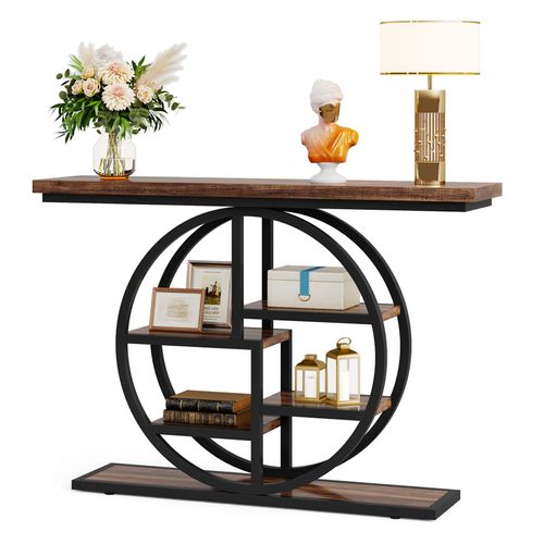 Table Console Industrielle à 6 Niveaux Avec Base Circulaire Pour Salon, Couloir, Foyer