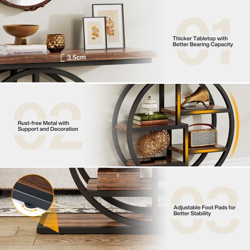 Table Console Industrielle à 6 Niveaux Avec Base Circulaire Pour Salon, Couloir, Foyer