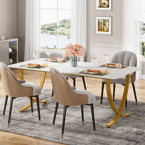 Bureau D'ordinateur, 160 Cm Table De Bureau Informatique Table D'étude, Blanc Et Or