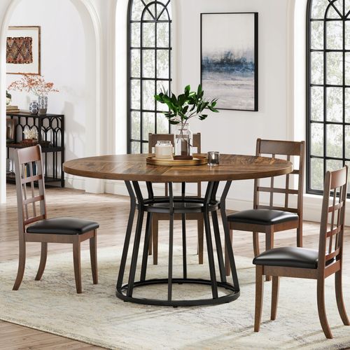 Table De Salle à Manger Ronde Pour 4 Personnes, Table Ronde De Salle à Manger Avec Base En Métal