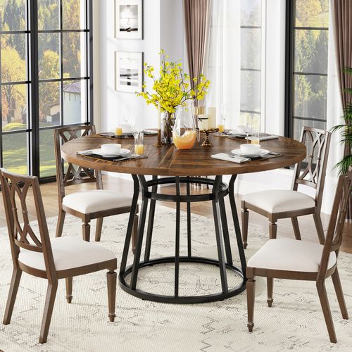 Table De Salle à Manger Ronde Pour 4 Personnes, Table Ronde De Salle à Manger Avec Base En Métal