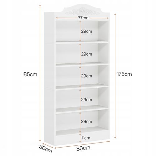 Bibliothèque Arquée De 190 Cm, Avec Étagères De Rangement, Grande Bibliothèque Ouverte Blanche
