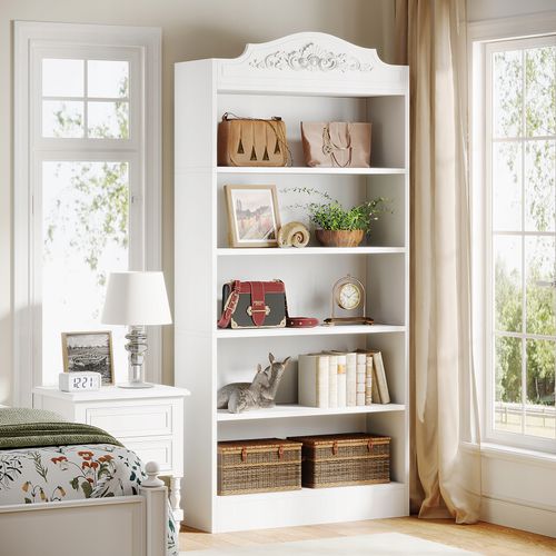 Bibliothèque Arquée De 190 Cm, Avec Étagères De Rangement, Grande Bibliothèque Ouverte Blanche