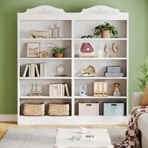 Bibliothèque Arquée De 190 Cm, Avec Étagères De Rangement, Grande Bibliothèque Ouverte Blanche