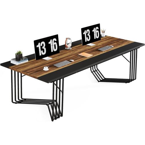 Bureau 200 Cm Pour 2 Personnes Avec Structure Géométrique Solide En Métal - Marron Rustique