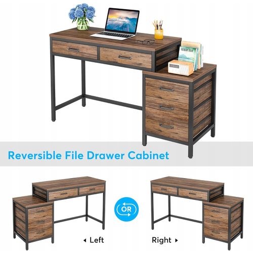 Bureau D'ordinateur, Table De Bureau Avec 5 Tiroirs, Bureau Informatique, 130x45x82cm